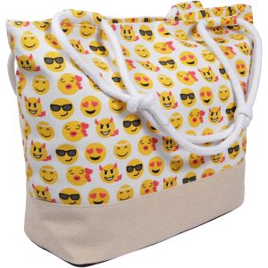 Praktische Shopper Einkaufstasche Strandtasche weiss Emoticon ca. 48 cm x 35 cm
