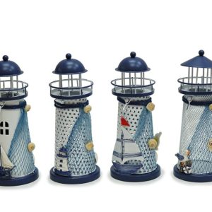 Dekoratives Windlicht Leuchtturm aus Metall, Ø 6,5x14cm, Maritime Deko
