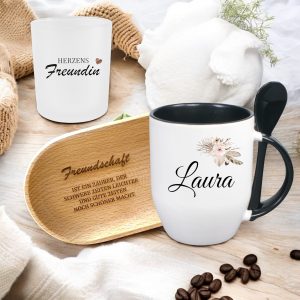 Freundschaft | persönliches Geschenk | Tablett mit Gravur | Tasse mit Namen | HERZENS Freundin Teelicht | Geschenkidee | Weihnachten |