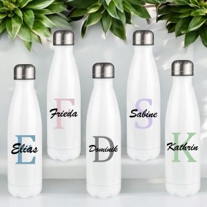 Edelstahl Trinkflasche personalisiert „Name und Anfangsbuchstabe“ – Thermoflasche Isolierflasche