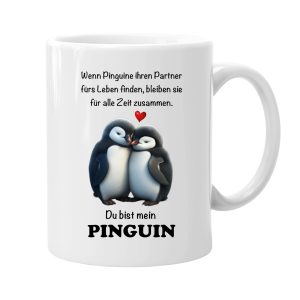 Romantische Pinguin-Tasse, 330ml Keramik Kaffeebecher mit Liebeszitat, Spülmaschinenfest
