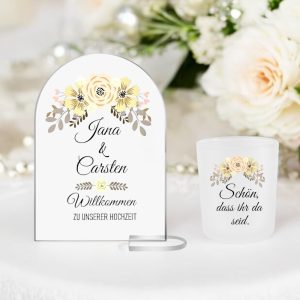 Personalisierte RUB ON Hochzeit Dekoration, Rubons Sticker für Tischaufsteller, Teelichter, Tischdeko Blumenmotiv, Silikonstempel, Aufkleber