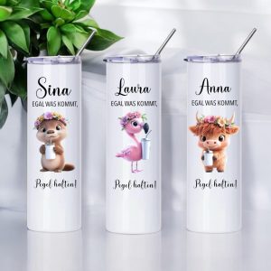 Personalisierter Becher TO GO Weinbecher ‚Mädels Pegel halten‘ Isolierter Becher Aperol Spritz Thermobecher + Strohhalm Geschenk Frau Freundin