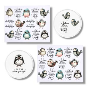 Rub Ons Sticker, DIN A4, Das Leben wär nur halb so nett… Vogel, schnurzpiepegal, randlose Rubons Sticker, Tischdeko, Rubon Aufkleber