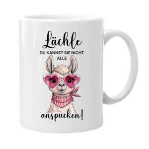 Kaffeetasse, 330ml, Keramik, Lama-Motiv mit Spruch, Spülmaschinenfest, Weiß