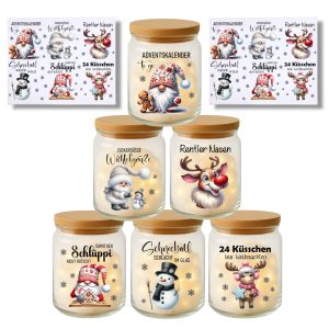 Rub-Ons-Sticker, BEST OF, Gläser, 24 Küsschen bis Weihnachten, Adventskalender to go, DIN A4,Wichtel