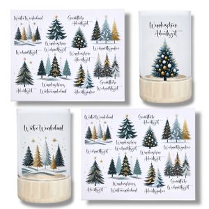 Rub-Ons-Sticker, große Tannenbäume grün-gold, DIN A4, Sprüche, Weihnachten, randlose Rubons