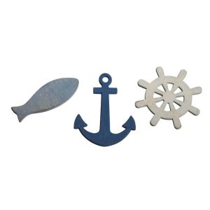 Maritime Holz Streuteile Anker, Steuerrad, Fisch, 5-5,5cm – Dekorativ & Vielseitig