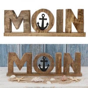 Schriftzug MOIN, Mango, groß, dekorativ, ca. 50cm Breite