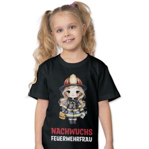 Kinder T-Shirt „Nachwuchs Feuerwehrfrau“ Schwarz