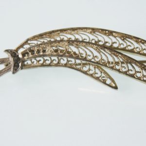 Filligrane Kordeldraht Blätter Brosche 60er Vintage aus Silber 835 vergoldet