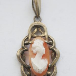 Art Deco Gemme seltene Frauenbüste langer Hals Anhänger Silber vergoldet