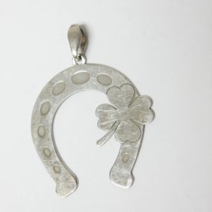 Hufeisen mit Kleeblatt Anhänger für doppeltes Glück Vintage Silber 925er