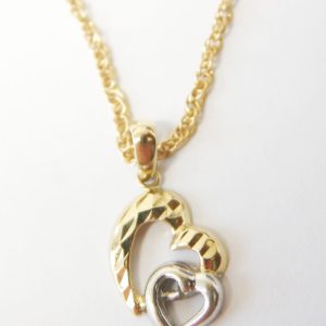 Doppelherz Anhänger für Liebende Anhänger mit feiner Kette Second Hand Gold 585