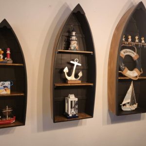 Regal “Ruderboot” in 5 Größen, Edel Schwarz / Nussbaum, Stilvoll