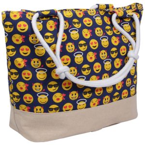 Praktische Shopper Einkaufstasche Strandtasche blau Emoticon ca. 48 cm x 35 cm