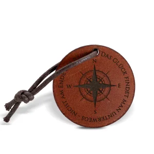 Leder Schlüsselanhänger „Rund“ mit Kompass