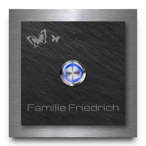 Türklingel aus Schiefer und Edelstahl mit Gravur Klingel ab 10×10 cm