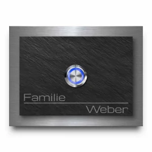 Türklingel aus Schiefer / Edelstahl mit Gravur 12×9 cm