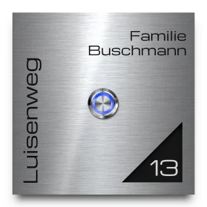 Haustürklingel aus Edelstahl 12×12 cm mit Gravur und Taster