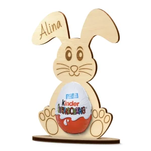 Personalisierter Osterhase aus Holz mit Ostereierhalterung