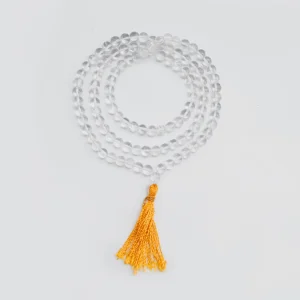 Mala Halskette Kristall mit gelber Quaste 108 Perlen 6 mm