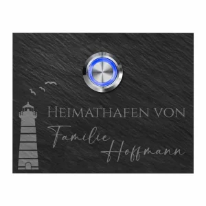 Haustürklingel aus Schiefer mit Gravur und LED-Taster ab 9×7 cm