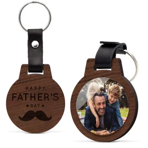 Schlüsselanhänger mit Fotodruck und Gravur aus echtem Holz