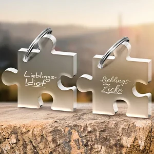 Schönes Schlüsselanhänger Set mit Gravur „Lieblings-Idiot /-Zicke“