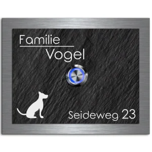 Schiefer Edelstahl Türklingel 14×11 cm mit Gravur und Taster